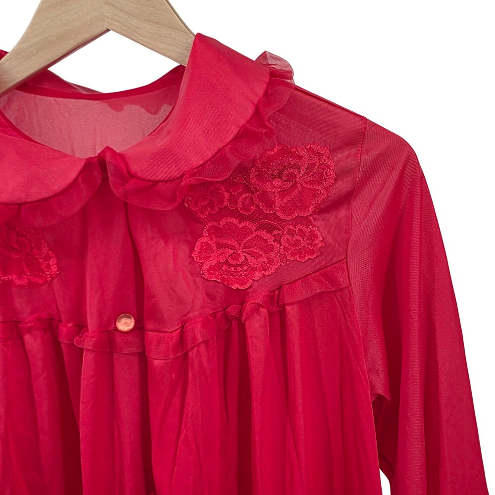 Vintage Nancy King Red Nylon Satin Long Nightgown‎ Lingerie Size Large